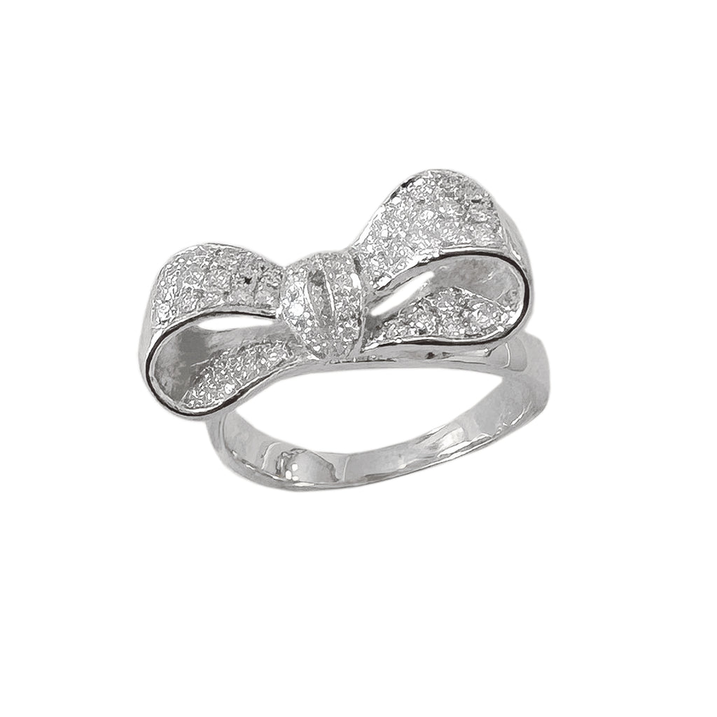 VINTAGE* 14k White Gold .85CT White And Black Round Diamond Bow Ring Size 7  | eBay